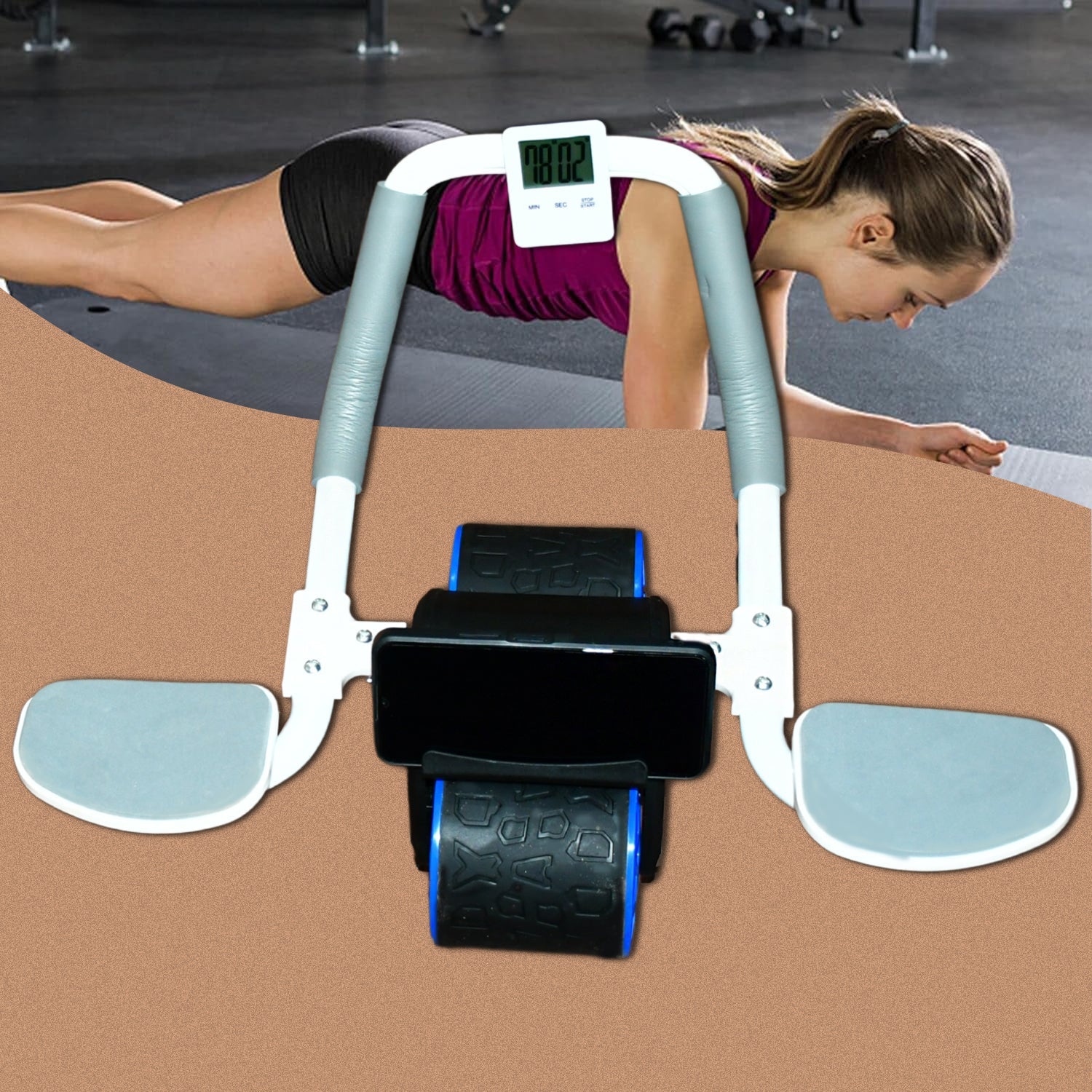 Abdominal Roller Wheel, Automatic Rebound Sponge Handle, Double Wheel Abdominal Roller, Non-Slip Timer Function with Elbow Support for Exercises for Body Fitness Strength Training Home Gym Abdominal Roller Wheel, Automatic Rebound Sponge Handle, Double Wheel Abdominal Roller, Non-Slip Timer Function with Elbow Support for Exercises for Body Fitness Strength Training Home Gym